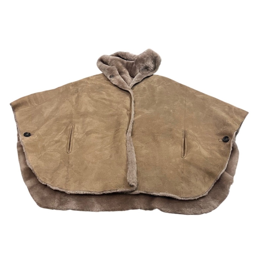 Gerard Darel Poncho Womens TU Brown Sheep Shearling Suede Hooded Cape DH211H010